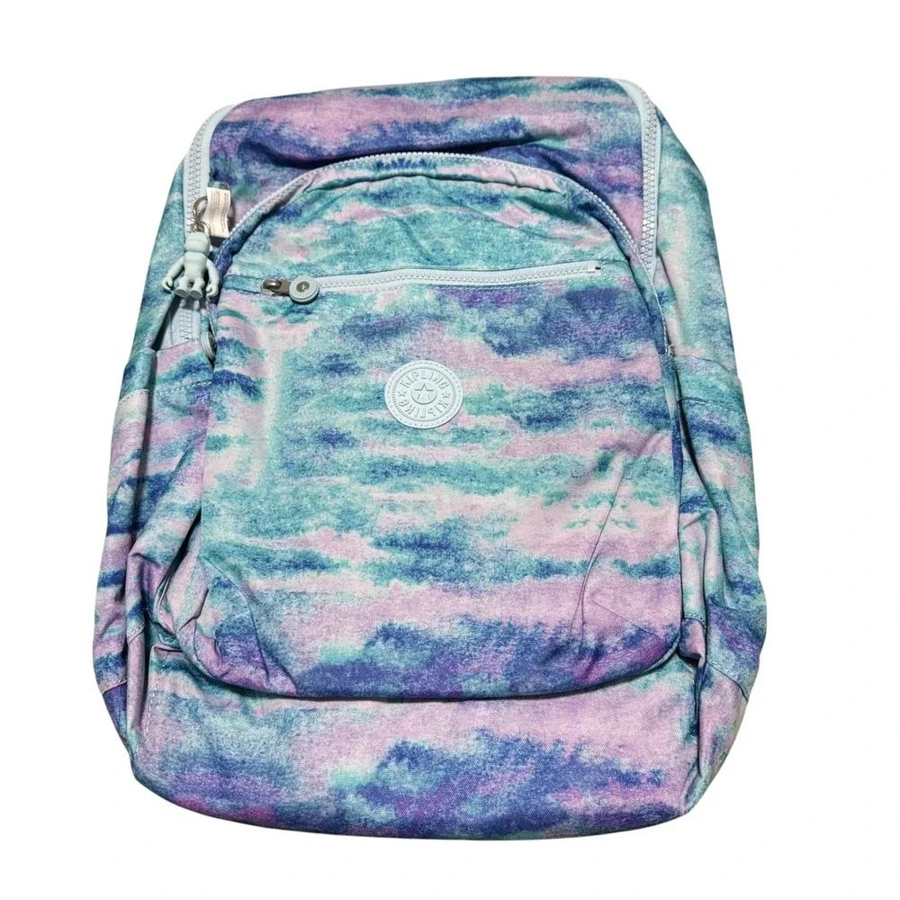 Kipling Ex Large Seoul Laptop Backpack Joyfull Play Blue Purple Tie Dyed Print